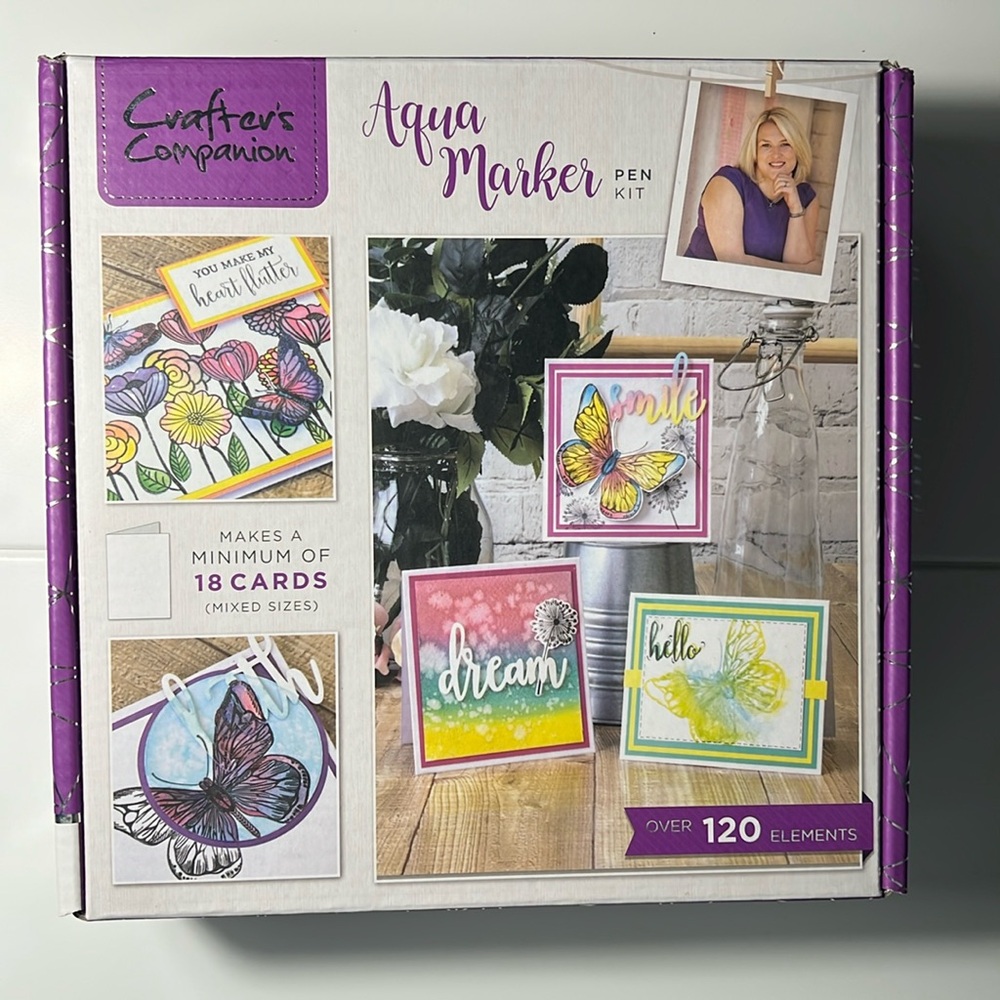 Crafter’s Companion Aqua Marker Pen Kit #6.
New in box, makes 16 cards.